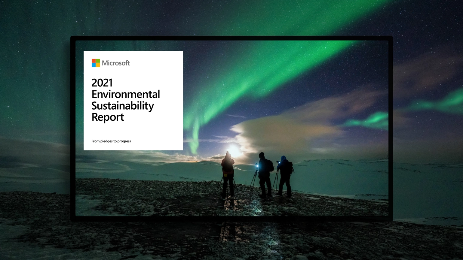 The cover page of the sustainability report with the scene of aurora 