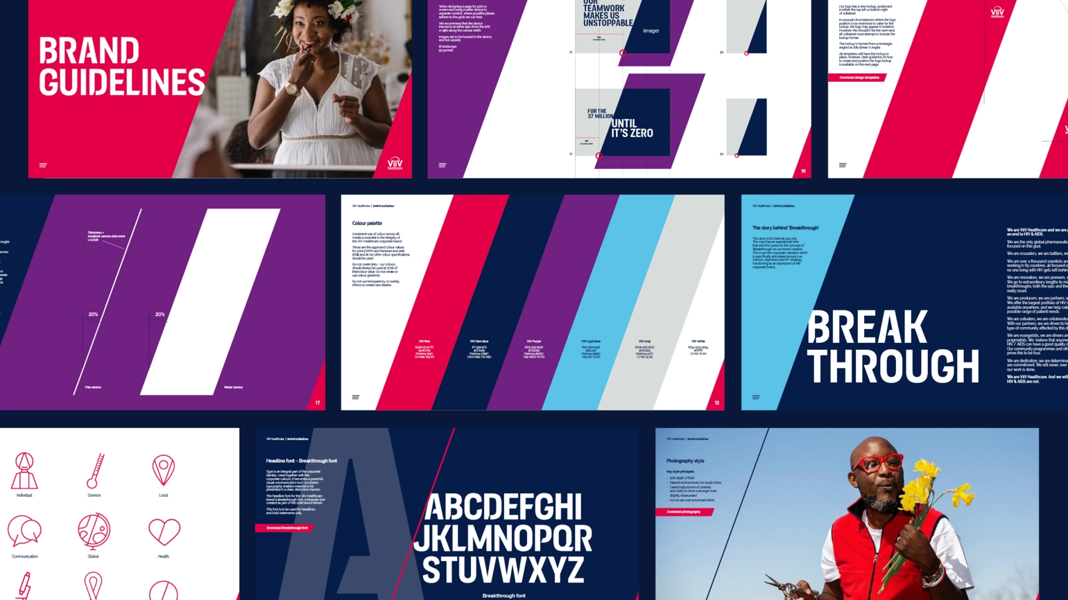 the brand guidelines of the campaign with icon, colour and font