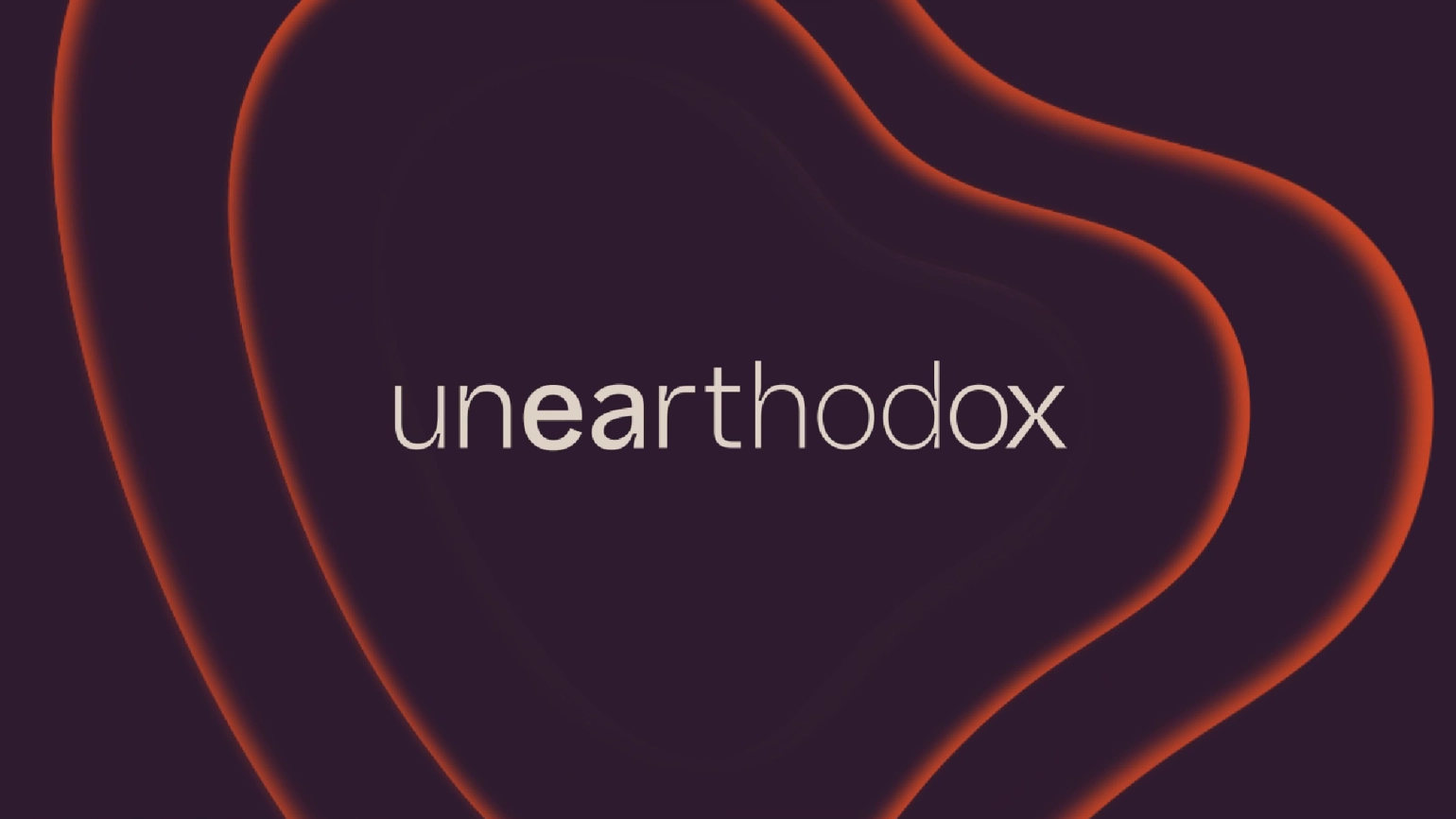 Unearthodox logo on dark purple background with orange circular ripples