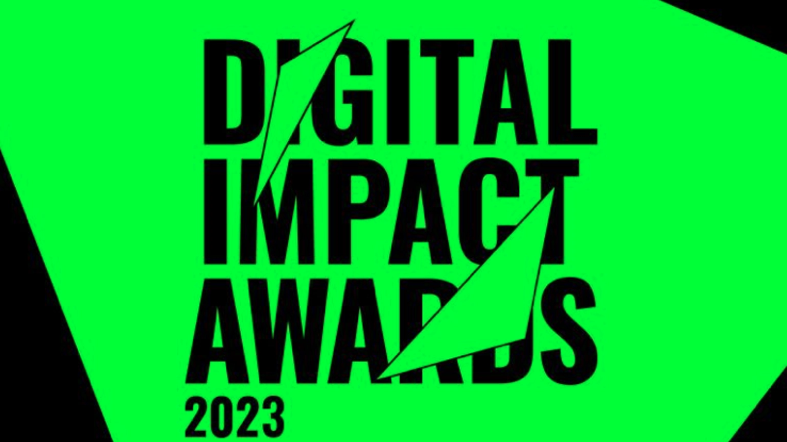 Graphic black, green and white image with 'Digital Impact Awards' text
