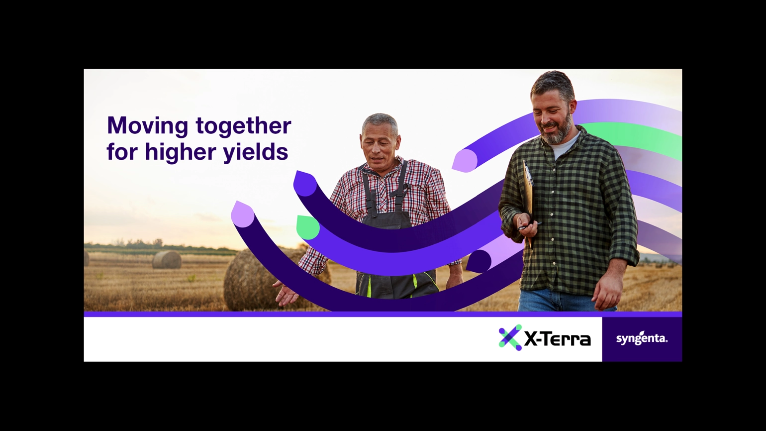 The banner of Syngenta X-terra with slogan and 2 man walking in the background 