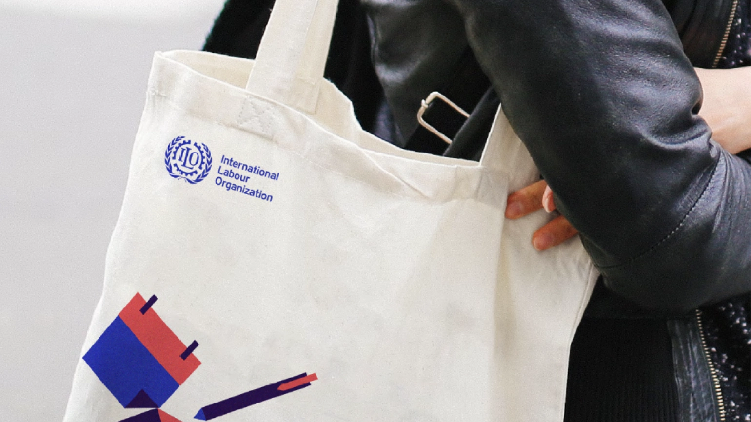 the mockup of ILO new branding on a tote bag