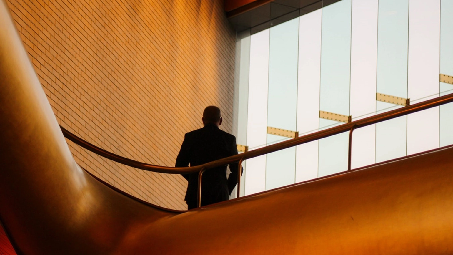 a man waiting in a building