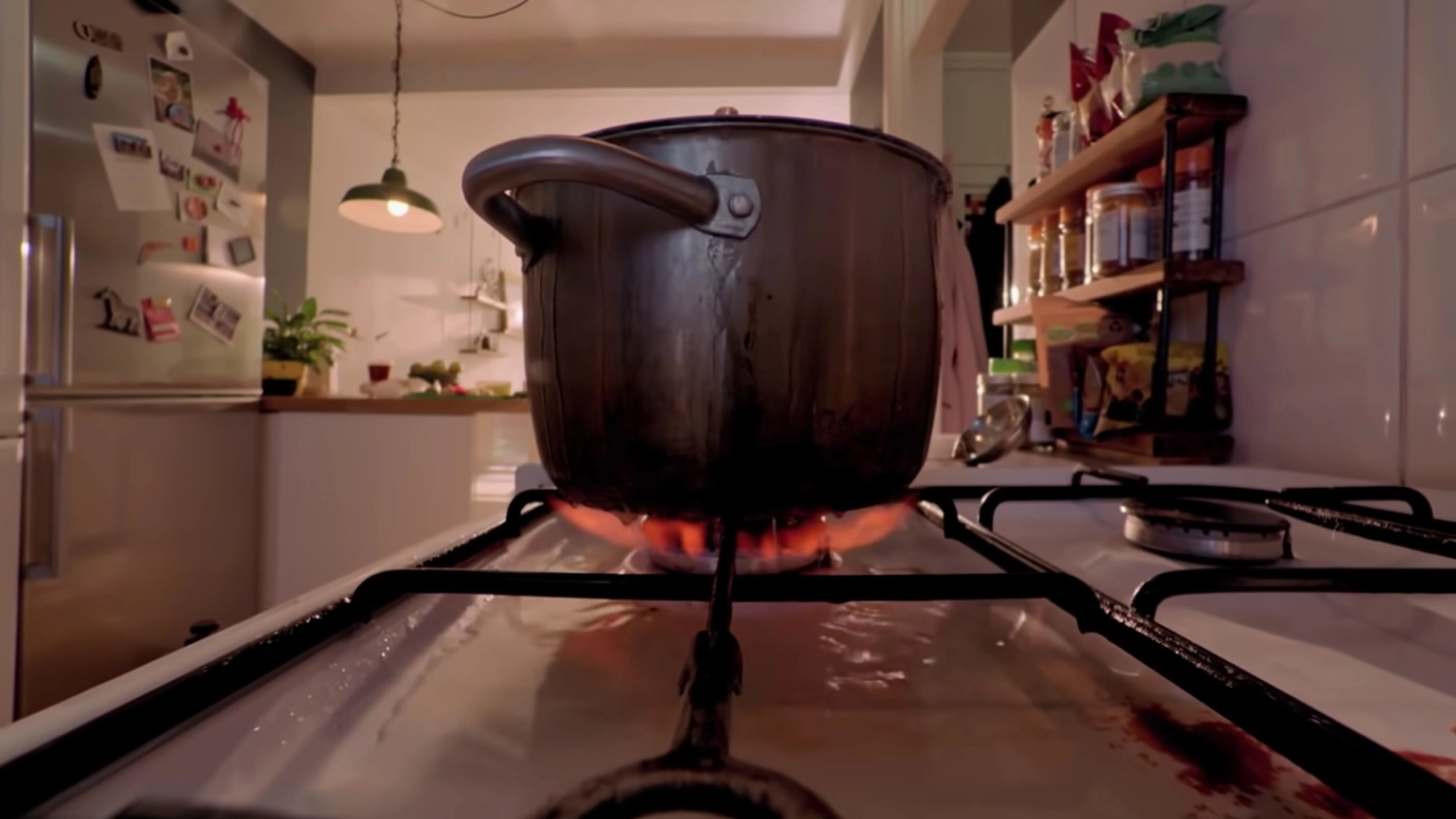 A boiling pot on the stove